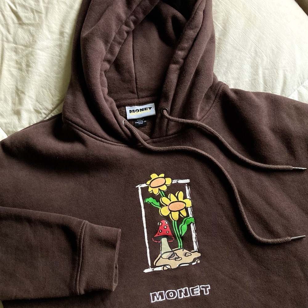 Monet Skateboards Mason Nature Brown Hoodie Womens M Mushroom Flower EUC Skater